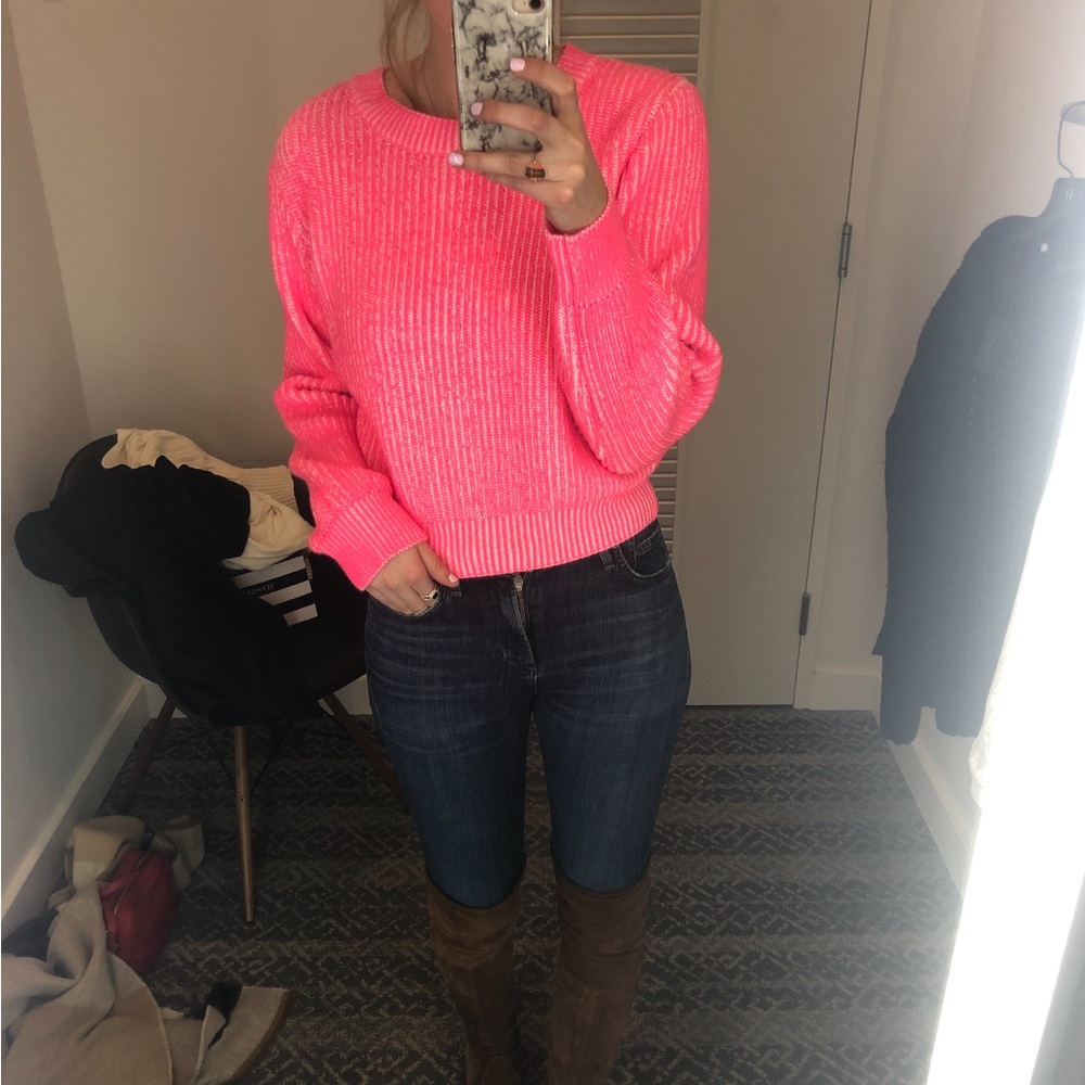 MILLY Bright Pink Knit Crewneck Sweater | Size S
